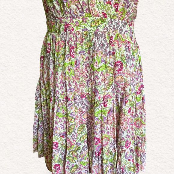 Taylor Floral Tiered Knee Length Ruffle Cap Sleeves V Neckline Women's Dress Med - Picture 3 of 8